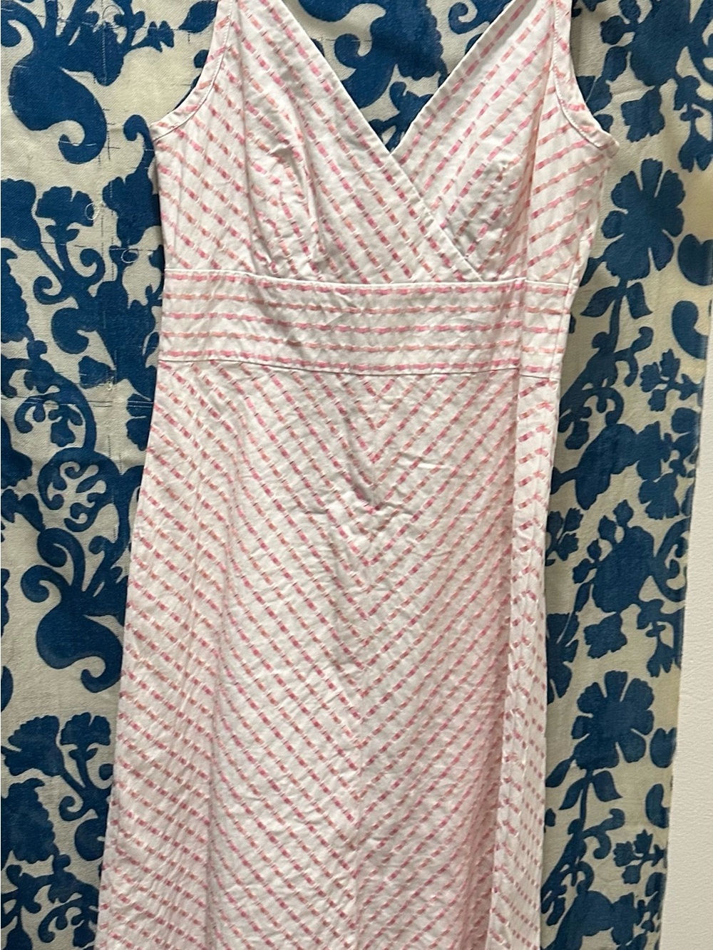 Ann Taylor Pink and White Striped V-Neck Dress
